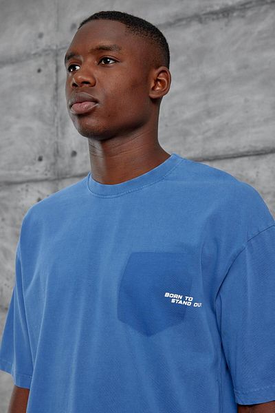 NOMARC Tricou oversize lavabil scris Blue Born To Stand Out
