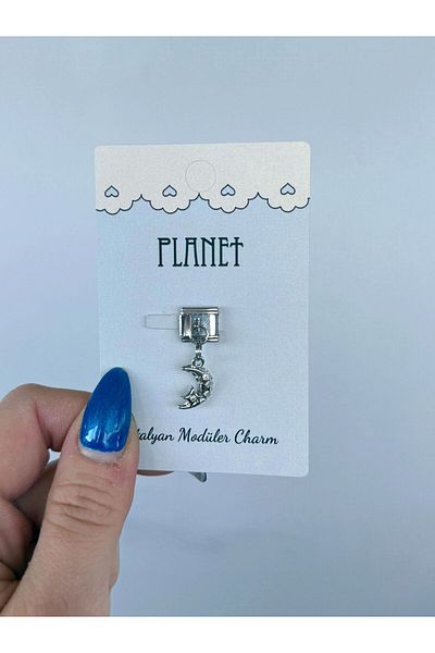 Planet Butik Italian Charm with Stone Detailed Crescent Hanging Card