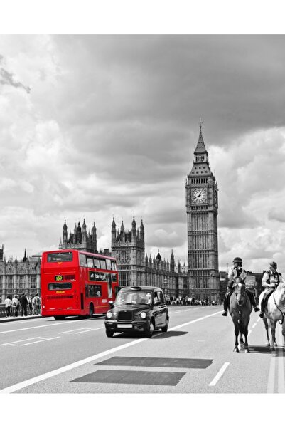 media Tablou canvas Londra, autobuz rosu, retro, alb-negru, 40 x 60 cm