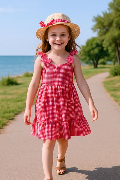 HÇM Hesaplı Çocuk Mağazaları Girl's Hat Dress with Checked Bow B33