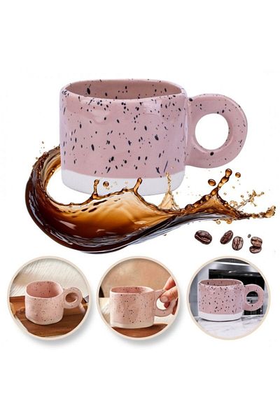 ECARLA Ceramic mug, pink color with dots, round handle, 275 ml, modern glazed design, CUP29