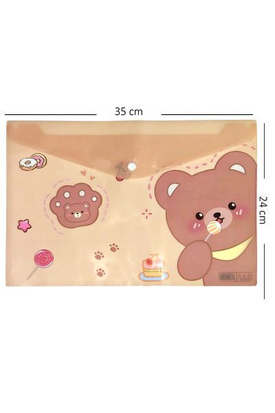 Limmy Cute Teddy Bear Brown Patterned Snap Envelope File - 1 Piece