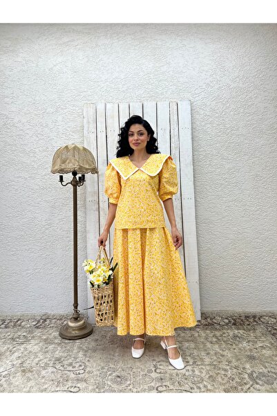 KÜÇÜĞÜM BUTİK Vintage μπλούζα με κίτρινο Daisy Big Collar