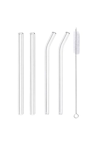 ECARLA Set of 4 borosilicate glass straws with cleaning brush, transparent, eCarla, AB02