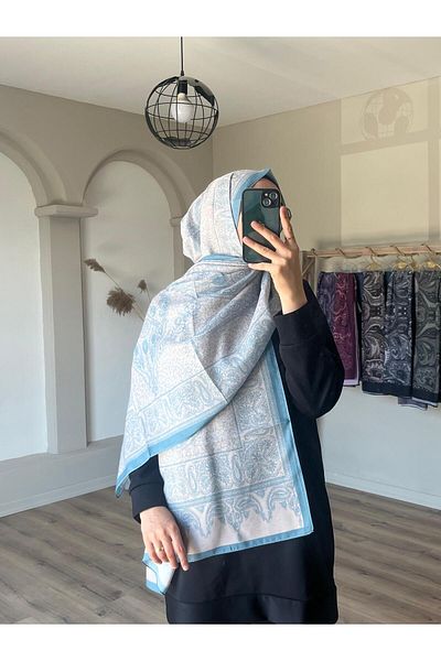 Merwiss Şal Aronya Soft albastru-bej cu model
