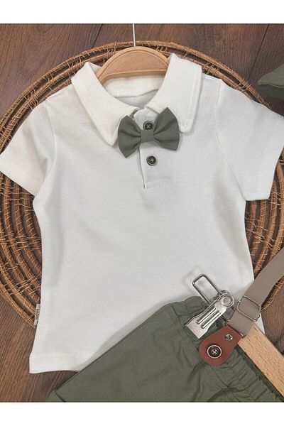 Bolly Baby Short Sleeve Combed Cotton T-Shirt Shorts Hat Bow Tie 6-24 Months 5 Piece Eid Summer Baby Boy Suit