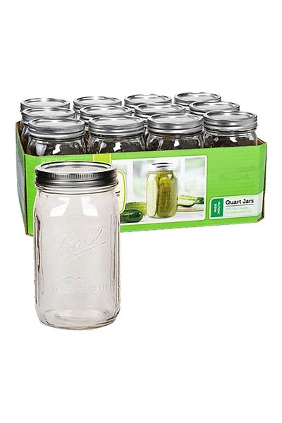 Ball 12-Piece Wide Mouth Glass Mason Jar with Airtight Lid 946 ml