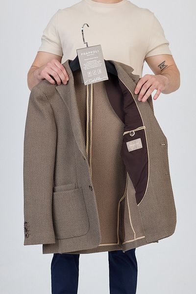 Frappoli Sandeo Ανδρικό Dark Mink Unlined Soft Diagonel Pattern Stretching Fabric Lycra Sports Blazer Jacket