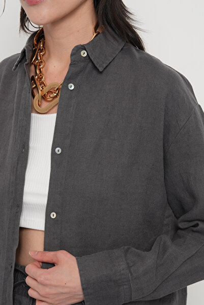 Orfeo Negro Women's 100% Linen Shirt with Button Detail on the Sides