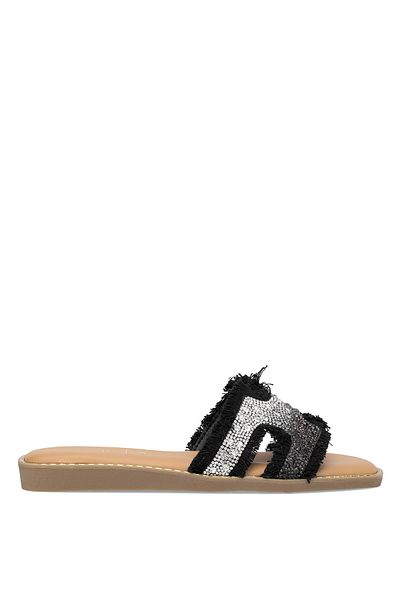 Guja 25Y177-1 Women's Stone Flat Slippers Black