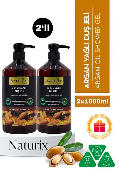 Naturix Argan Oil Shower Gel Eco Pack of 2 - Moisturizing, Nourishing and Radiant Shower Gel 2X1000Ml