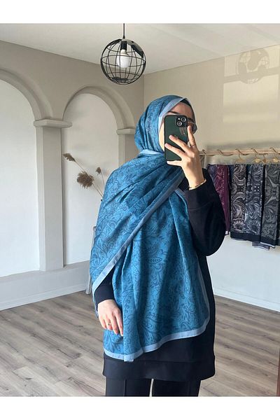 Merwiss Şal Refka Soft Indigo cu model