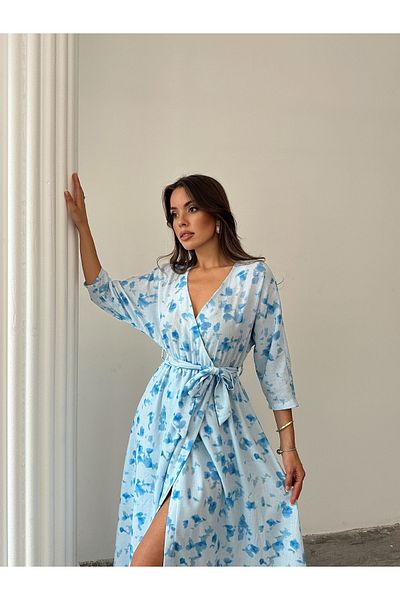 Ayinsu Double-breasted Collar Floral Patterned Belted Dress