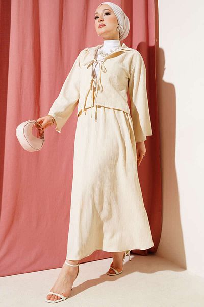 VOLT CLOTHİNG Women's Jacket Collar Bark Textured Skirt Suit
