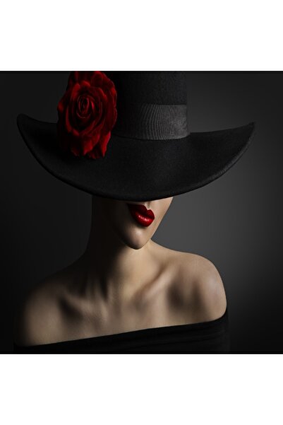 media Tablou canvas Portret femeie, fashion, trandafir rosu2, 50 x 50 cm