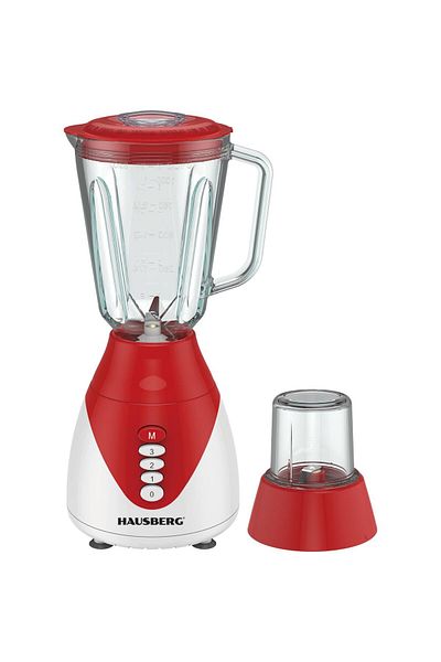 Hausberg Mixér HB-7760RS, 300 W, 1,5 l, 3 rýchlosti, pulzná funkcia, drvenie ľadu, 4 odnímateľné čepele, červený