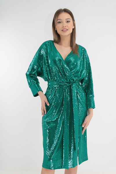 Bemar Emerald green sequined evening dress with plunging neckline