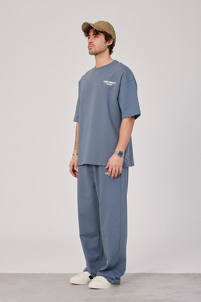 NOMARC Tricou albastru pastel Care About Written