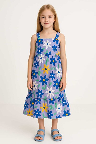 Cichild Girl's Zipper Closure Strap Long Woven Floral Dress