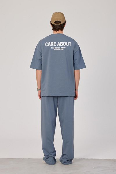 NOMARC Tricou albastru pastel Care About Written