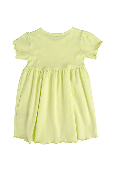 Kyron %100 Pamuk Yaka Düğme Kapama Puantiyeli Kız Bebek Elbise - Pembe - Mavi - Sarı