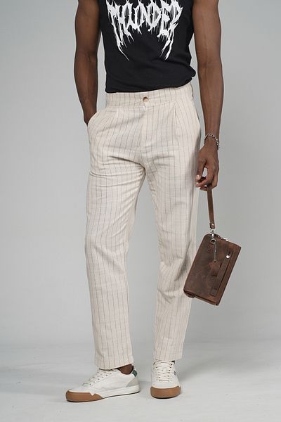 Butik TREND WE Λινό ύφασμα Lycra Φαρδύ ριγέ παντελόνι