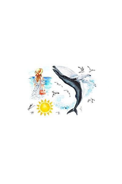 Original Deals RO Sticker Decorativ Autocolant Doamna si Balena Albastra, Pre...