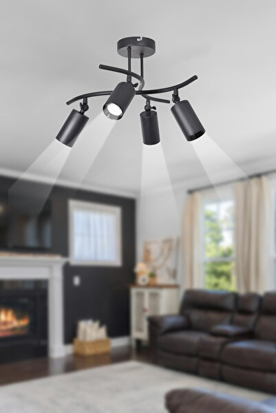 Modavize Nancy Modern Salon Yatak Odası Giyinme Odası CAFE Mutfak- Siyah Renk Spot 4 lü Avize (BEYAZ IŞIK)