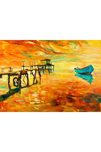 media Tablou canvas Barca, mare, apus soare, pictura, 90 x 60 cm