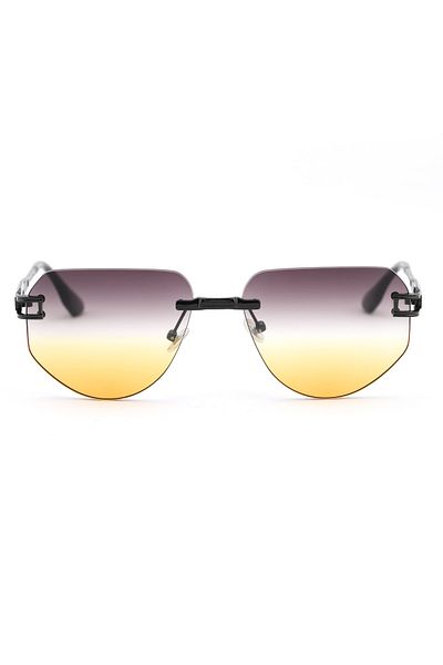 TomyHelf Geometric Design Double Color(Yellow-Black Cutout Glass Black Handle Women's Sunglasses