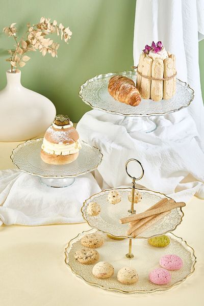 Lora Bianca Tapestry Clear 5 Piece Cake/Dessert Presentation and Serving Set