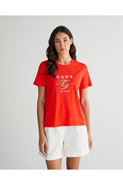 Gant Kadın Turuncu Regular Fit Bisiklet Yaka Logolu T-Shirt
