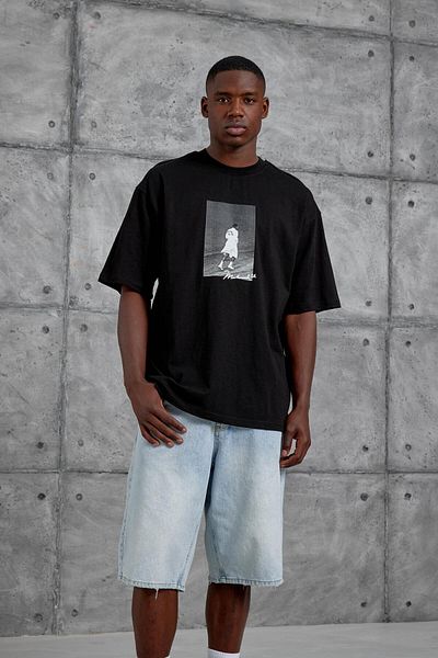 NOMARC Μαύρο μπλουζάκι Μουάμεν Αλί με στάμπα Flamed Oversize
