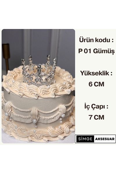SimgeAksesuar Stylish and Elegant Birthday Cake Crown with Silver Plated Stone