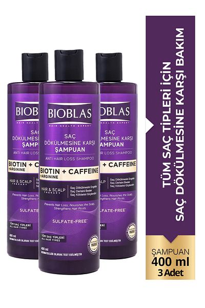 Bioblas Caffeine Arginine Biotin Anti-Hair Loss Shampoo 400 ml 3 Pcs