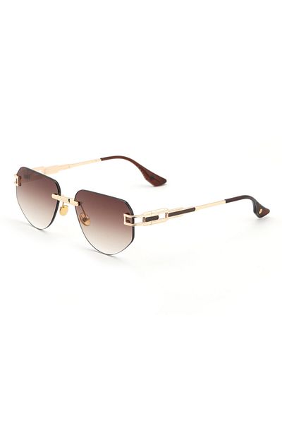 TomyHelf Geometric Design Brown Cutout Glass Brown Handle Women's Sunglasses