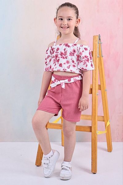 Yalçınoğlu Kids New Season Girls' Suit I Double Suit I Daily Elegance Summer Girls' I Wrinkle Fabric 3-9 Years
