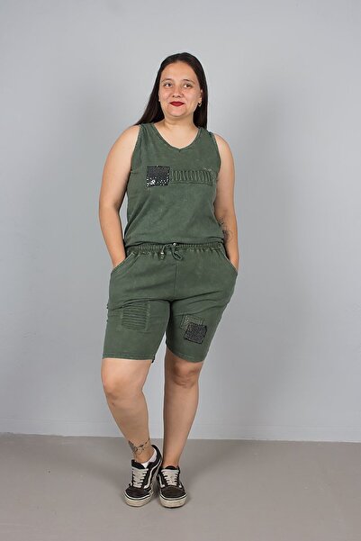 Truva XXL Plus Size Washed Shorts Cotton Combed Bottom Top Set