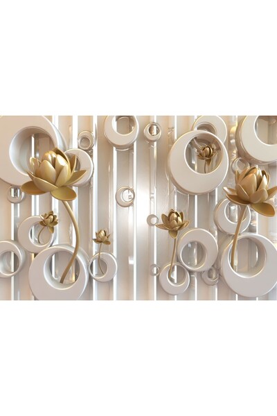 media Photo wallpaper Golden flowers, silver ornaments, abstract, 270 x 200 cm