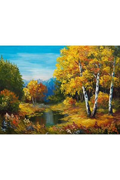 media Tablou canvas Toamna, padure, lac, pictura, 75 x 50 cm