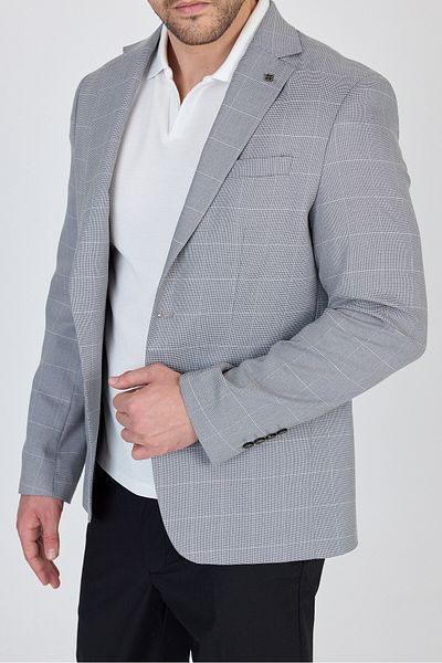 Frappoli Ανδρικό γκρι καρό ύφασμα Gerardo με υφή Polyviscon Slim Fit Sports Blazer