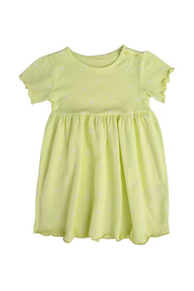 Kyron 100% Cotton Collar Button Closure Polka Dot Baby Girl Dress - Pink - Blue - Yellow