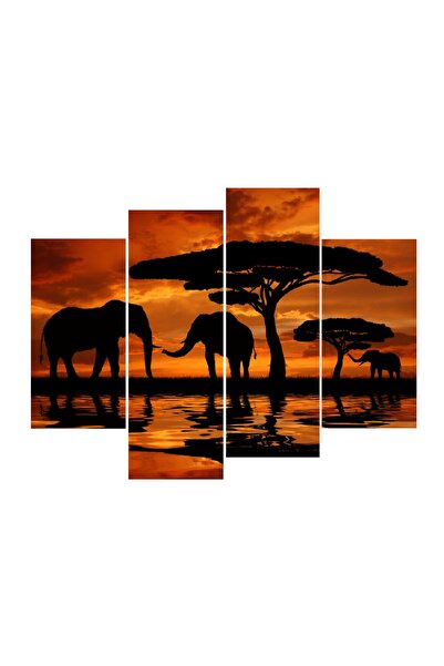 media Tablou multicanvas 4 piese Elefanti 2, 120 x 90 cm