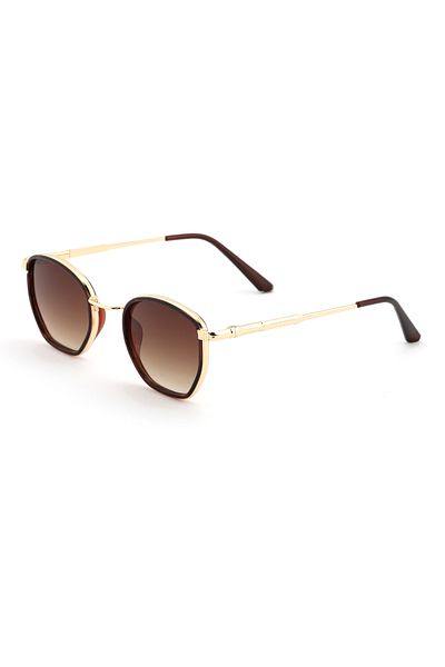 TomyHelf Modern Pentagonal Design Brown Frame Brown Glass Women&Men Sunglasses