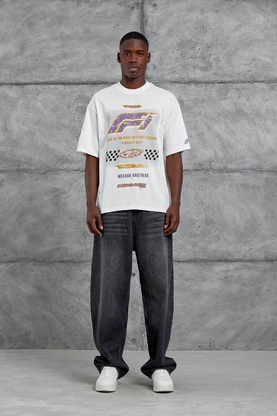 NOMARC Λευκό μπλουζάκι F1 με στάμπα Oversize