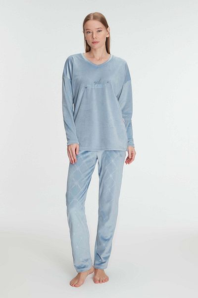 Motto10 butik Long Sleeve V-Neck Sweatshirt and Trousers Set Pajama Set