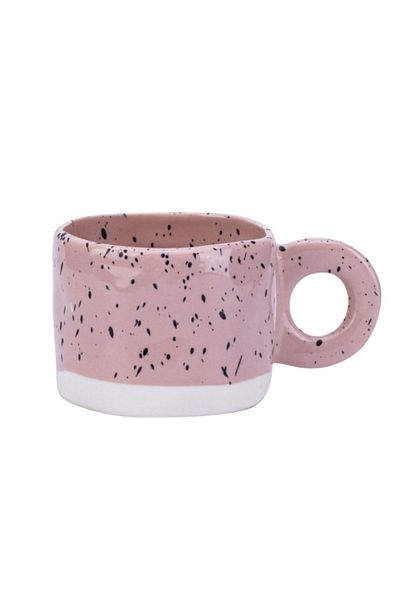 ECARLA Ceramic mug, pink color with dots, round handle, 275 ml, modern glazed design, CUP29