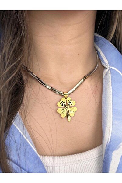 NEW'ORO JEWELRY 14 Ayar İtalyan Zincir Yonca Altın Kolye