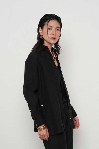 Orfeo Negro Women's 100% Linen Shirt with Button Detail on the Sides