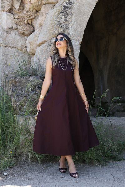 bytugcekaya Burgundy Zero Sleeve Pencil Dress